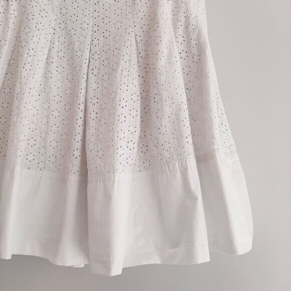 ESPRIT 100% Cotton Floral Eyelet Pleated Knee Length Skirt White Sz 4 - Picture 12 of 15